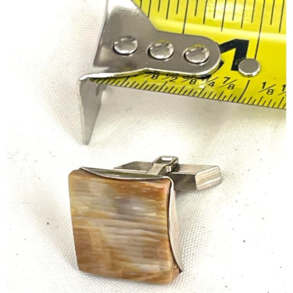 Vintage Silver-Tone & Brown Swirled Rectangular Cufflinks For Men - Picture 6 of 6